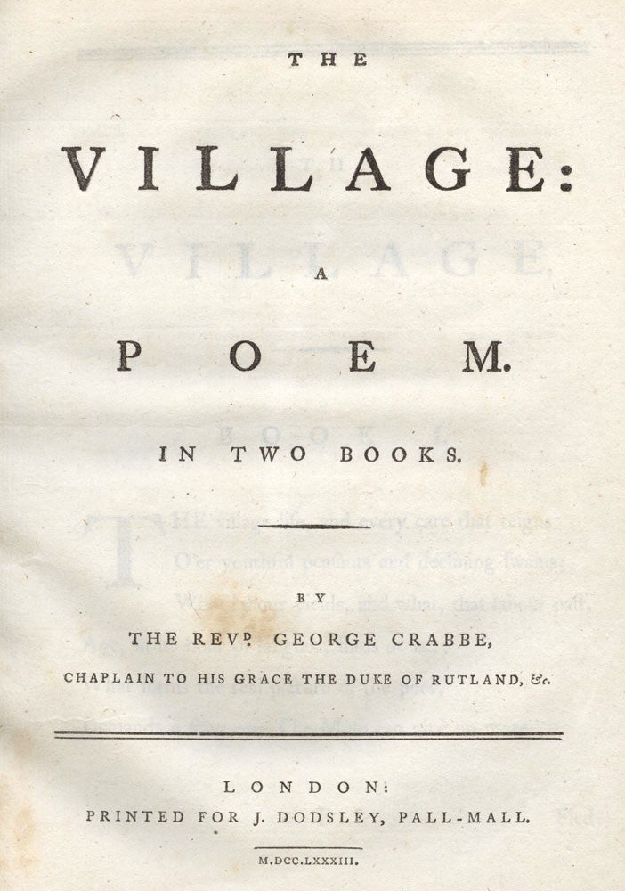 Item #2408100 The Village a Poem in Two Books. George CRABBE.