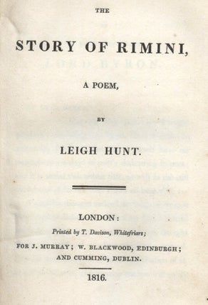 Item #2408215 The story of Rimini a poem. Leigh HUNT