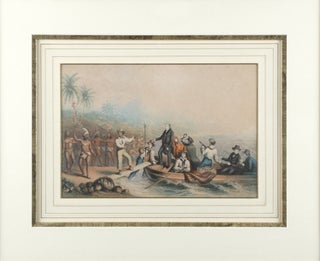 Item #3407222 The reception of the Rev J Williams at Tanna, in the South Seas, the day before he...