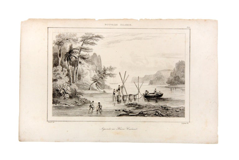Item #3509131 Engraving of sailors filling casks at New Ireland, Papua, captioned 'Aiguade au Havre Carteret'. Domeny de RIENZI.
