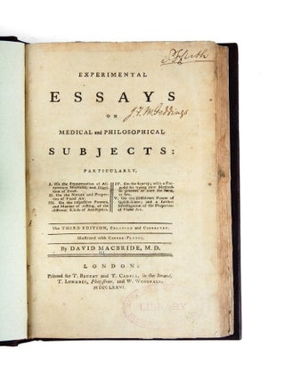 Item #3702873 Experimental Essays on Medical and Philosophical Subjects. David MACBRIDE