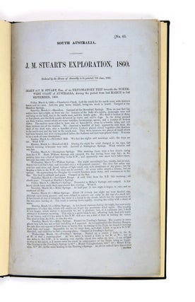 J.M. Stuart's Exploration, 1860 Ordered by the House of Assembly to be printed, 7th June, 1861. Diary of J.M. Stuart, Esq., of an Exploratory Trip towards the North-West Coast of Australia, during the period from 2nd March to 3rd September, 1860 [drop title].