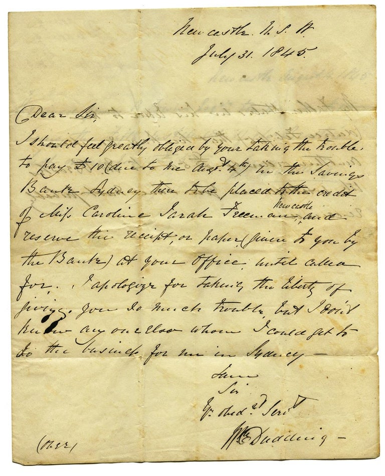 Item #3907264 Autograph letter to Robert Towns of Town's Wharf, Sydney. NEWCASTLE, William DUDDING.