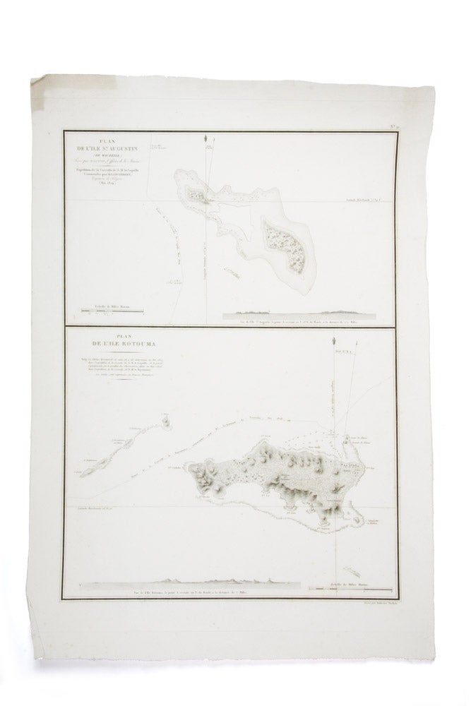 Item #3912503 Chart of two islands in the Fijian group captioned "Plan de l'ile St. Augustin (de Maurelle). Levé par M. Lottin, Officer de la Marin… Plan de l'ile Rotouma" Louis-Isidore DUPERREY.