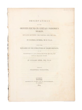 Observations on the Orifices found in certain Poisonous Snakes…