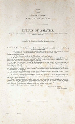 Item #4008995 Influx of Asiatics (Petition from Charles James Smith, Mayor, Chairman of a public...