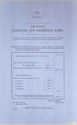 Item #4008996 Chinese passenger and protection rates. PARLIAMENT OF VICTORIA, Edward GRIMES