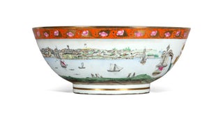 A handmade replica of the precious original "Sydney Punchbowl", the antique Chinese porcelain bowl in the State Library of New South Wales.