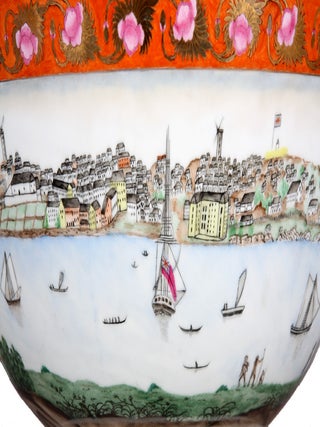A handmade replica of the precious original "Sydney Punchbowl", the antique Chinese porcelain bowl in the State Library of New South Wales.