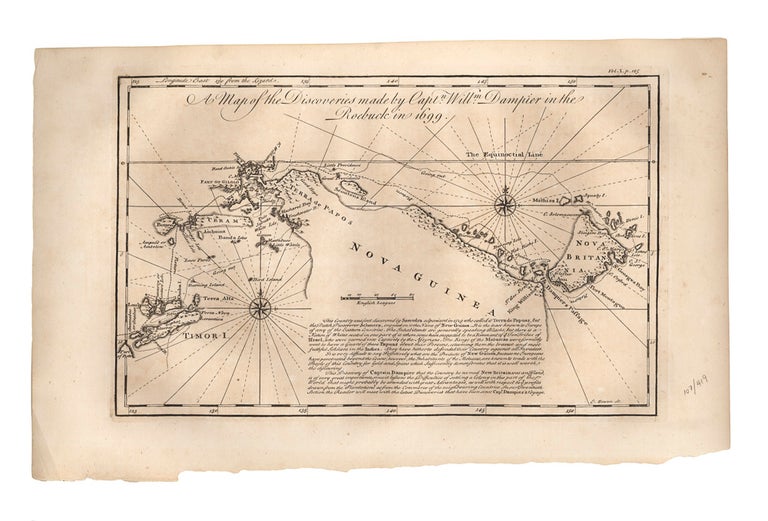 Item #4107419 A Map of the Discoveries Made by Captn. Willm. Dampier in the Roebuck in 1699. DAMPIER, Emanuel BOWEN, engraver.