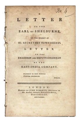Item #4111720 A Letter to the Earl of Shelburne, on the Subject of Mr. Secretary Townshend's...
