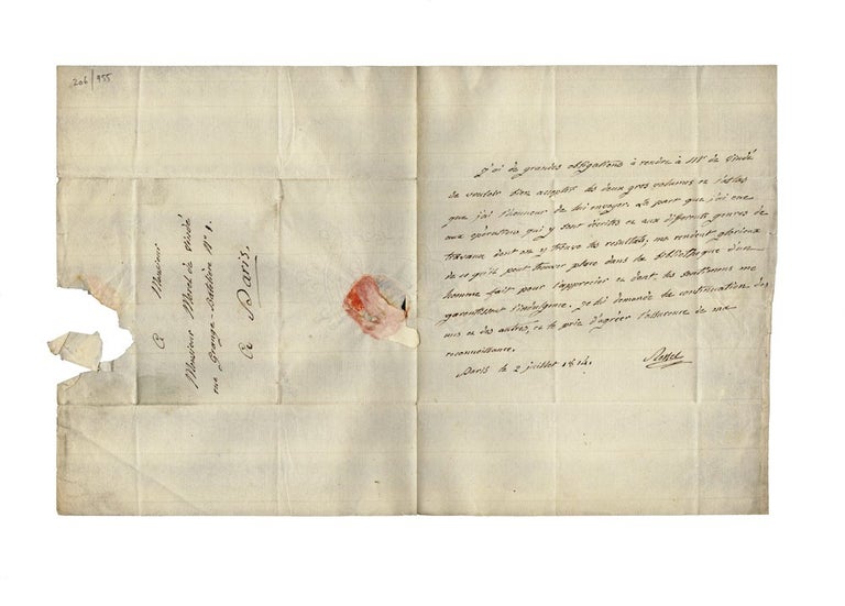 Item #4206955 Autograph letter signed, to Vicomte Charles Morel de Vinde regarding the d'Entrecasteaux voyage publication. D'ENTRECASTEAUX, Paul-Édouard ROSSEL.