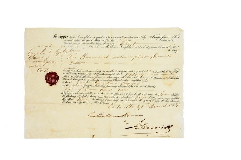 Item #4211187 Manuscript letter and bill of loading from Fergusson & Co, Calcutta to George Ranken, Bathurst. RANKEN, FERGUSSON, CO.