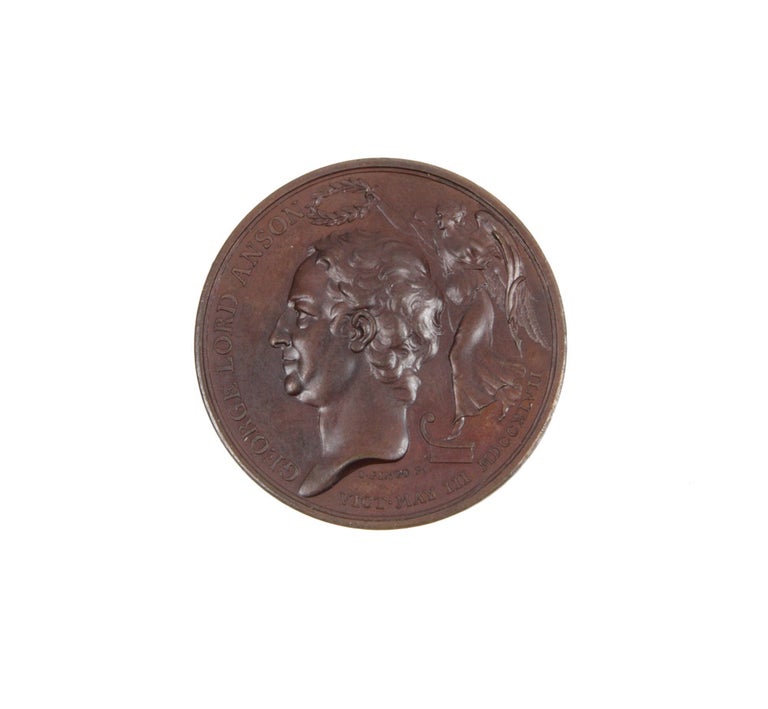 Item #4302372 Copper Medal in commemoration of his 1740-1744 Circumnavigation and 1747 defeat of the French at Cap Finisterre. ANSON, Thomas PINGO.