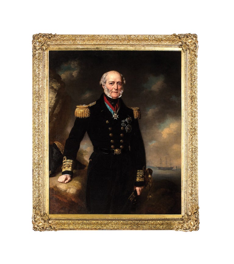 Item #4504648 Portrait of Admiral Sir George Seymour as commander-in-chief at Portsmouth, with his flagship HMS Victory beyond. Sir George SEYMOUR, John Lindsay LUCAS.