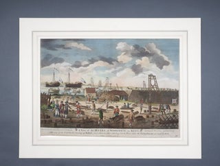 A View of the Hulks, at Woolwich in Kent, with some of the Convicts heaving up Ballast, and others on Show wheeling it to the Places where the Embankments are made by them.