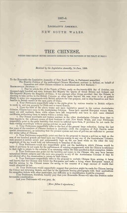 Item #4504721 The Chinese. Petition from certain Chinese residents referring to the provisions of...