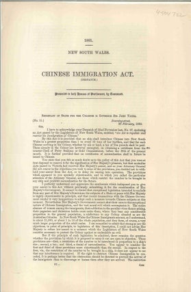 Item #4504722 Chinese Immigration Act. Despatch. Henry Pelham-Clinton NEWCASTLE, Duke of Newcastle