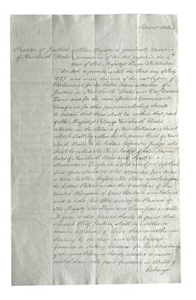 Item #5000933 Official Charter of Justice of New South Wales, addressed to the Right Honble the...
