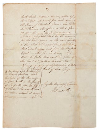 Formal document transmuting the death sentence on John Plummer to transportation to New South Wales. Signed by the King and countersigned by Lord Sidmouth, the Home Secretary, 21st September 1821.