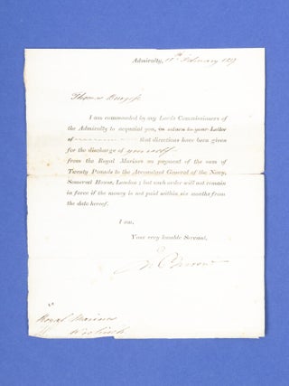 A series of six letters from Thomas Burgess, Royal Marine, to his father Israel Burgess at Lancashire Hill, near Stockport, Cheshire.