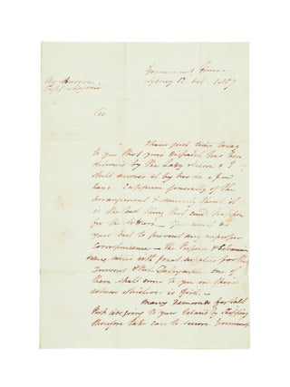 Item #5001019 Autograph letter signed, to Captain John Piper, Commandant at Norfolk Island....