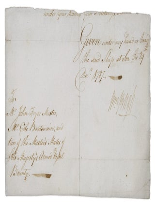 Item #5001020 Manuscript fragment written on board HMS Bounty, with signature of William Bligh....