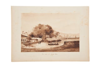 A suite of seven original pen and sepia wash drawings of historic cities of the Straits of Malacca, George Town, Penang and Malacca, from Vaillant's 1836-7 circumnavigation in the Corvette La Bonite.