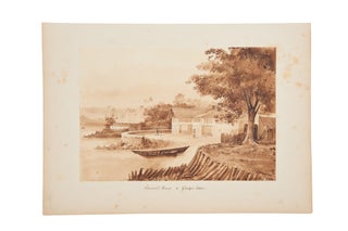 A suite of seven original pen and sepia wash drawings of historic cities of the Straits of Malacca, George Town, Penang and Malacca, from Vaillant's 1836-7 circumnavigation in the Corvette La Bonite.