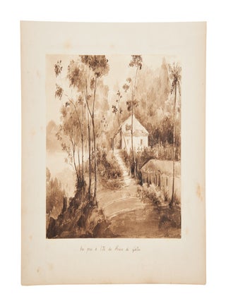 A suite of seven original pen and sepia wash drawings of historic cities of the Straits of Malacca, George Town, Penang and Malacca, from Vaillant's 1836-7 circumnavigation in the Corvette La Bonite.