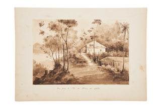 A suite of seven original pen and sepia wash drawings of historic cities of the Straits of Malacca, George Town, Penang and Malacca, from Vaillant's 1836-7 circumnavigation in the Corvette La Bonite.