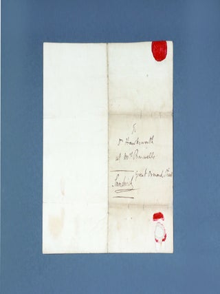Item #6000068 Autograph letter signed, from the Earl of Sandwich to "Dr Hawkesworth at Mrs...