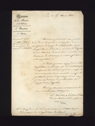 Item #6000072 Original letter signed to Bory de Saint-Vincent, granting him access to the reports...